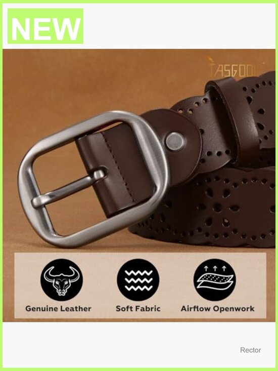 Vintage Hollow Flower Genuine Leather Belt for Jeans main image 5